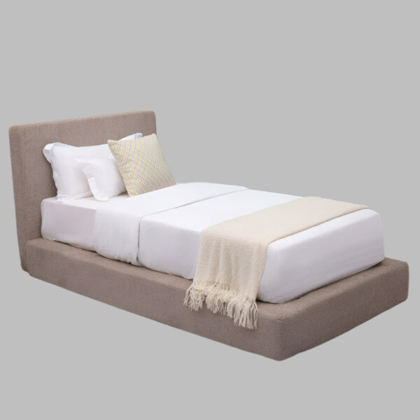 nolym Soft Bouclé Upholstered Bed Frame with Headboard – King, Double & Single Sizes