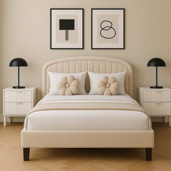 nolym Plush Upholstered Bed Frame with Headboard – Single & Double Sizes - Image 2