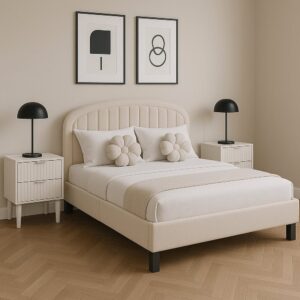 nolym Plush Upholstered Bed Frame with Headboard – Single & Double Sizes