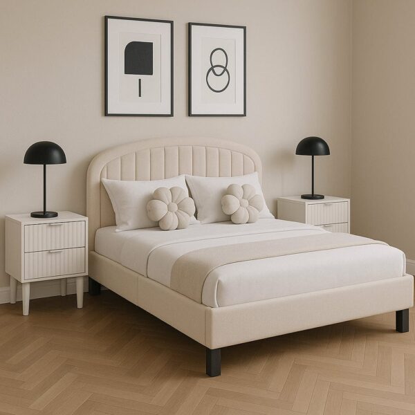 nolym Plush Upholstered Bed Frame with Headboard – Single & Double Sizes