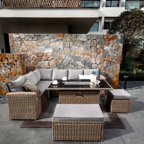 nolym 9-Seater Rattan Corner Sofa Set with Fire Pit & Dining Table - Image 8