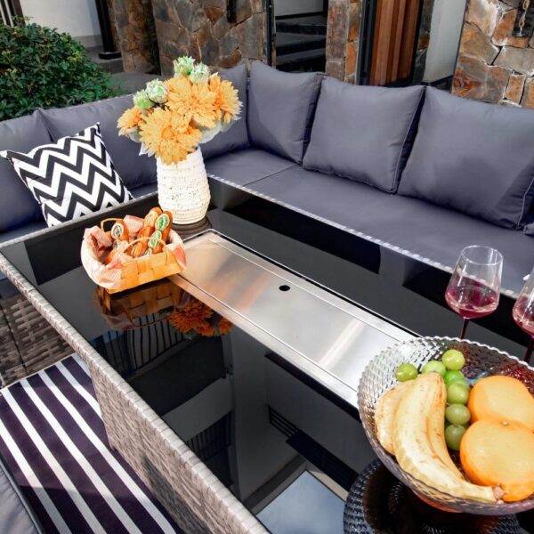 nolym 9-Seater Rattan Corner Sofa Set with Fire Pit & Dining Table - Image 6
